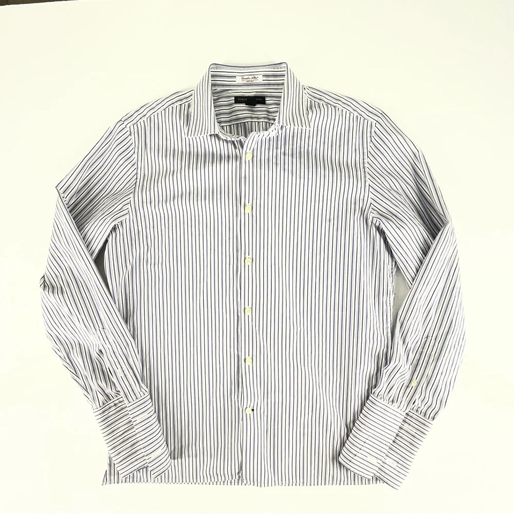 Banana Republic Slim Fit Italian Fabric Blue Stripe Button Down Shirt 16-16.5 L